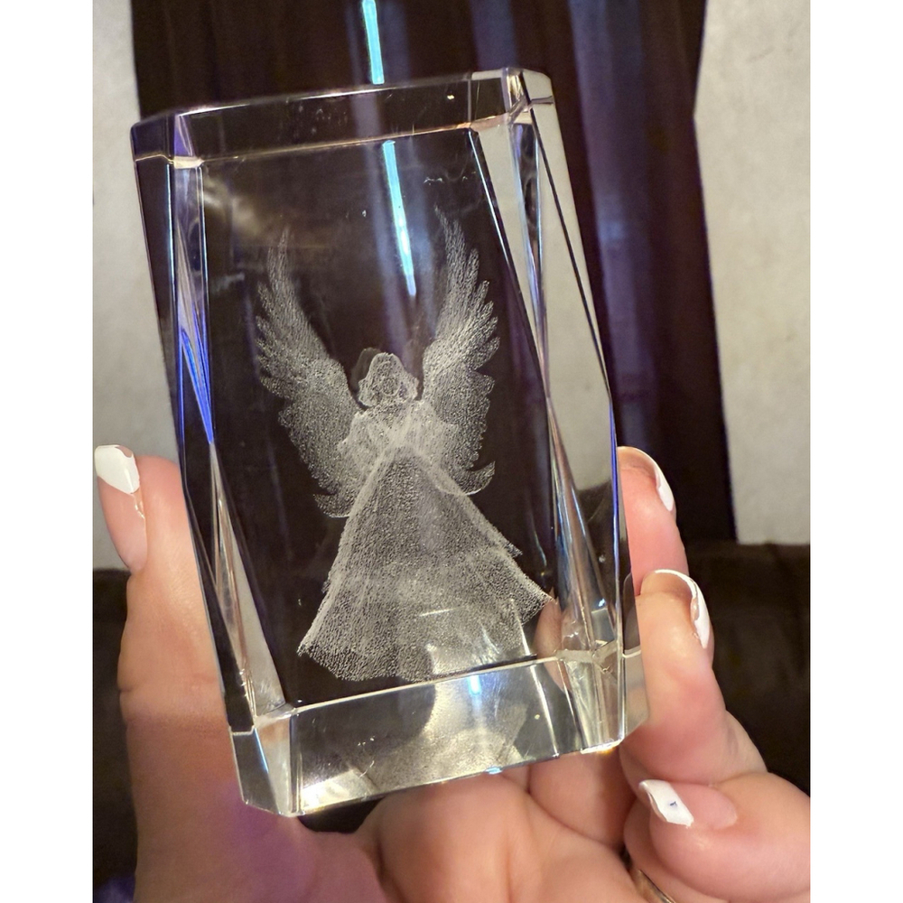 Vintage 3D Crystal Glass Etched Paper Weight Angel Christmas